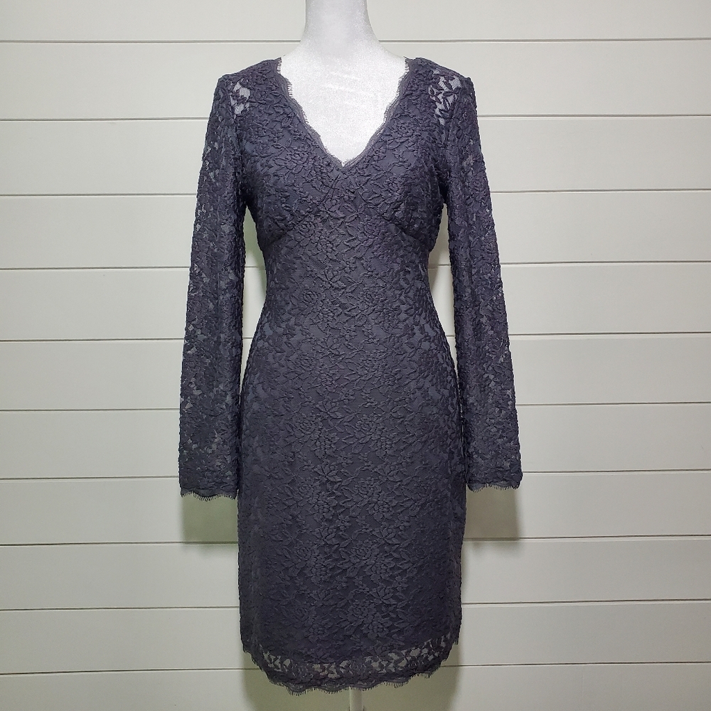 Adrianna Papell Gray 1/4 Sleeve Lace Mini Dress. Size 6